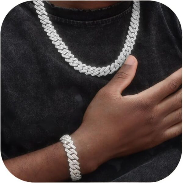 Gold Silver Cuban Link Chain and Bracelet for Men and Women - Diamond Necklace Iced Out Miami Cuban Hip Hop Jewelry