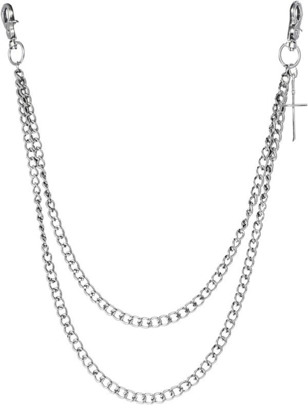 Pants Chain for Men Women, Silver Double-Layer Wallet Chain for Jeans, Goth Jewelry Key Chain Hip Hop Punk Style Goth Accessories for Costumes, Skirts, Shorts, Trousers