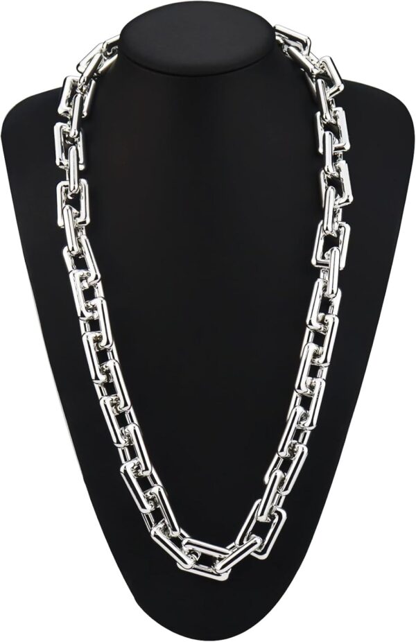 Big Chunky Fake Gold Silver Chain Necklace, Hip Hop Rapper Plastic Jewelry 80s 90s Costume Accessory for Men Women - Image 2