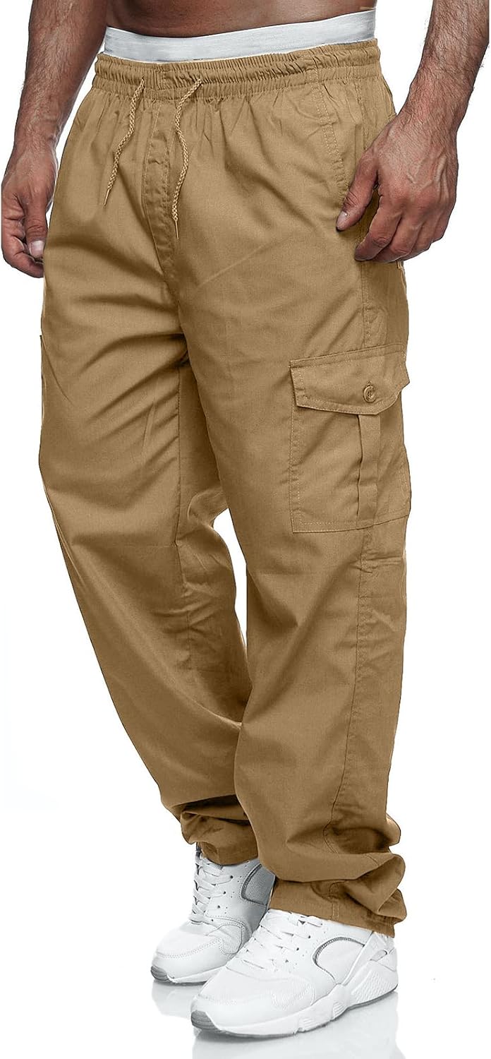 men Cargo Pants Relaxed Fit Sport Pants Jogger Sweatpants Drawstring Outdoor Trousers with Pockets
