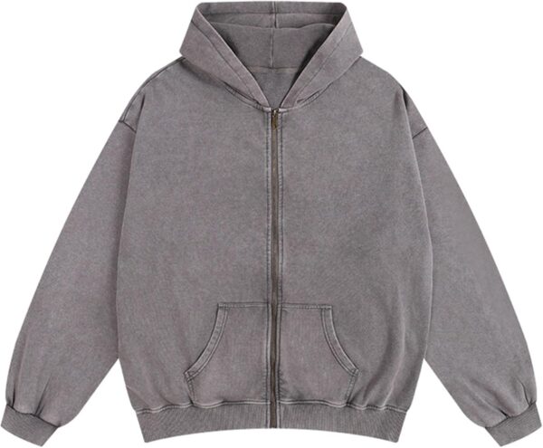 men Oversized Sweatshirt Zip Up Hoodie Solid Wash Old Craft Basic Jackets Unisex Heavyweight Casual Sweatshirts