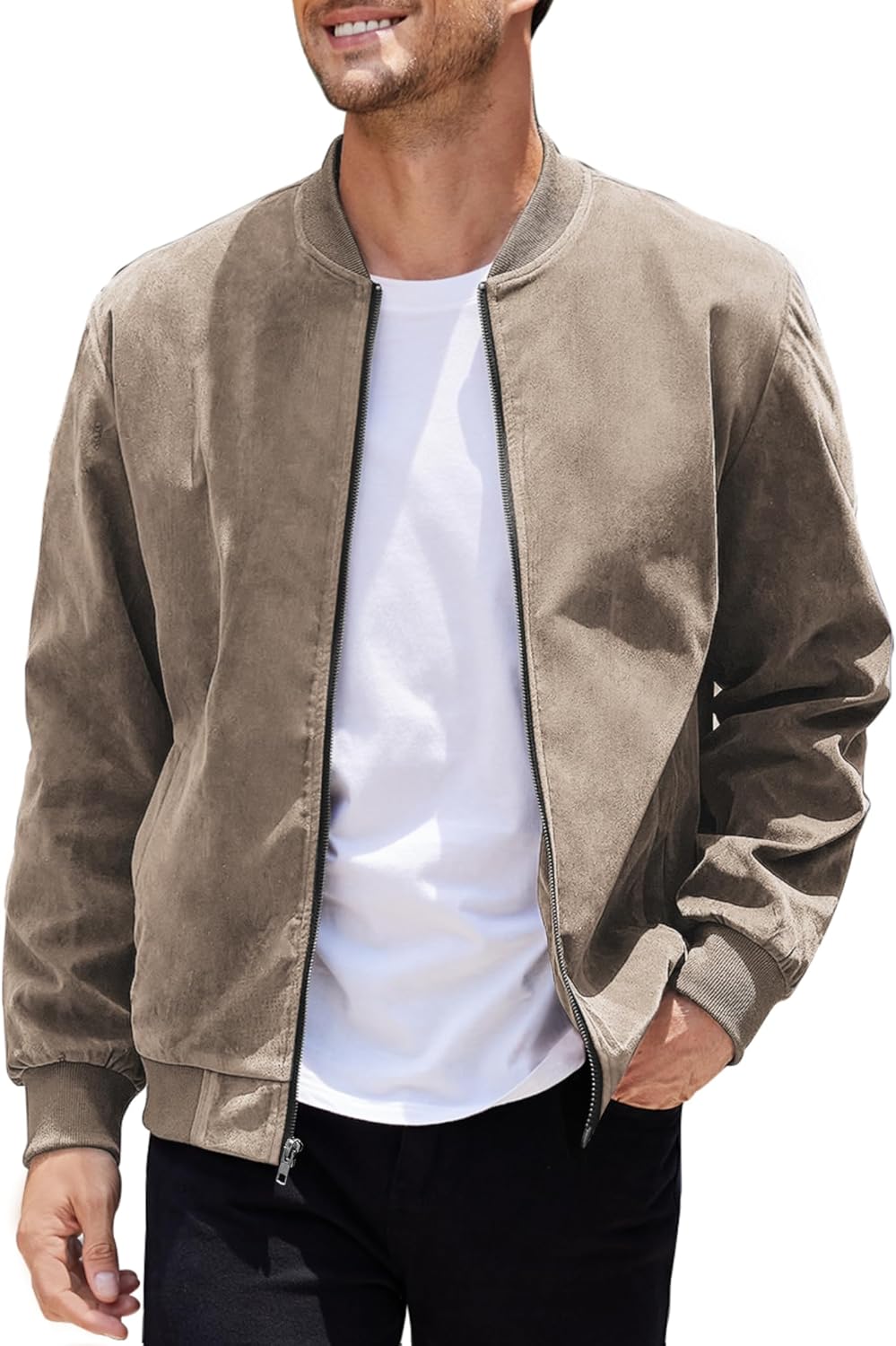 men Casual Varsity Jacket Vintage Lightweight Suede Bomber Jackets