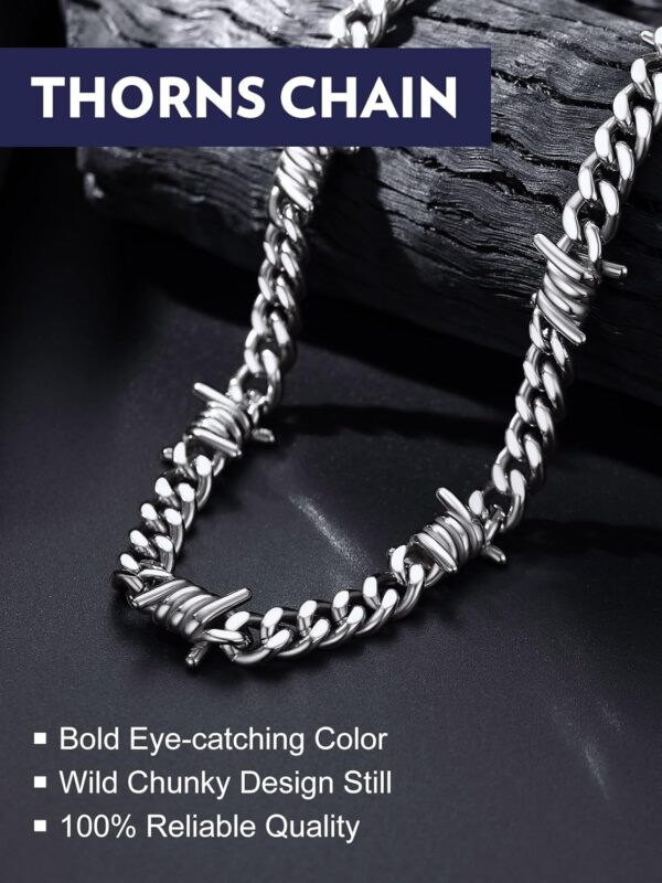 Barbed Wire Cuban Necklace for Women Men Stainless Steel/Black Gothic Thorns Skull Choker Necklace Bracelet Punk Jewelry -Gift Packed - Image 2