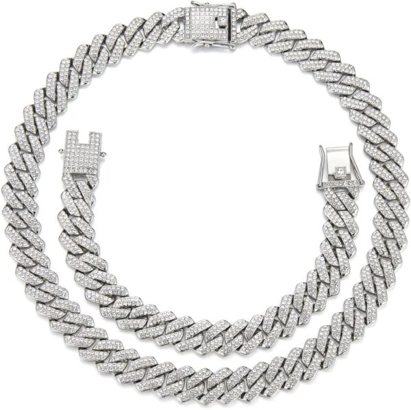 Gold Silver Cuban Link Chain and Bracelet for Men and Women - Diamond Necklace Iced Out Miami Cuban Hip Hop Jewelry - Image 2