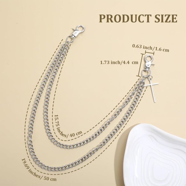 Pants Chain for Men Women, Silver Double-Layer Wallet Chain for Jeans, Goth Jewelry Key Chain Hip Hop Punk Style Goth Accessories for Costumes, Skirts, Shorts, Trousers - Image 2