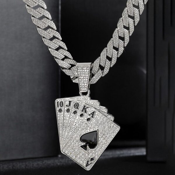 Playing card Hip-hop Cuban Chain, Rhinestone Pendant Necklace Jewelry For Men，men Fashion Jewelry - Image 2