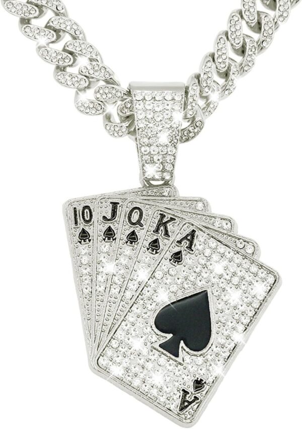 Playing card Hip-hop Cuban Chain, Rhinestone Pendant Necklace Jewelry For Men，men Fashion Jewelry