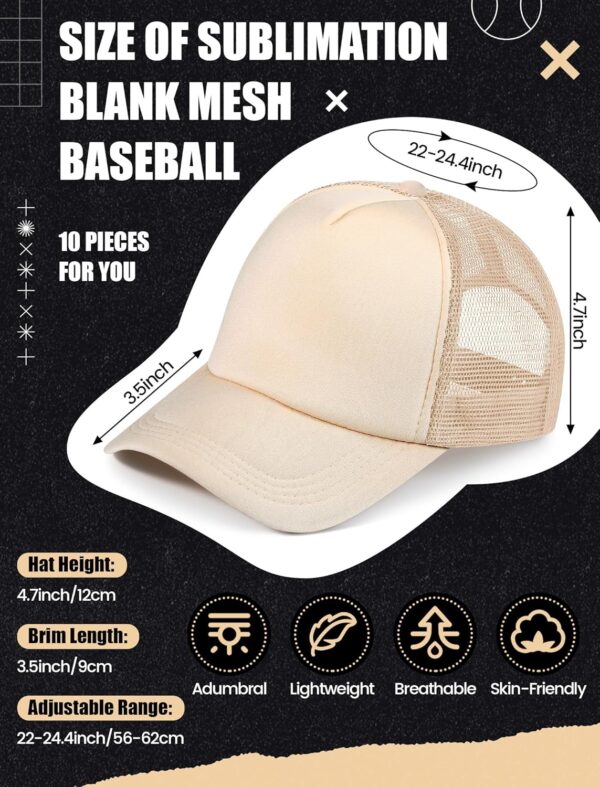 10 Pcs Sublimation Blank Trucker Hats Bulk Mesh Baseball Cap Polyester Mesh Trucker Hat for Men and Women - Image 2