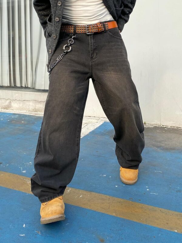 men Baggy Hip Hop Jeans Wide Leg Skater Denim Pants Casual Loose Fit Long Trousers Streetwear - Image 2